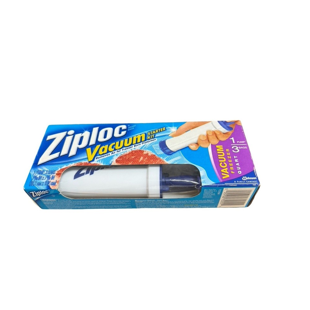 (1) Ziploc Vacuum Sealer Starter Kit 1 Pump+3 Quart Bags New In Box